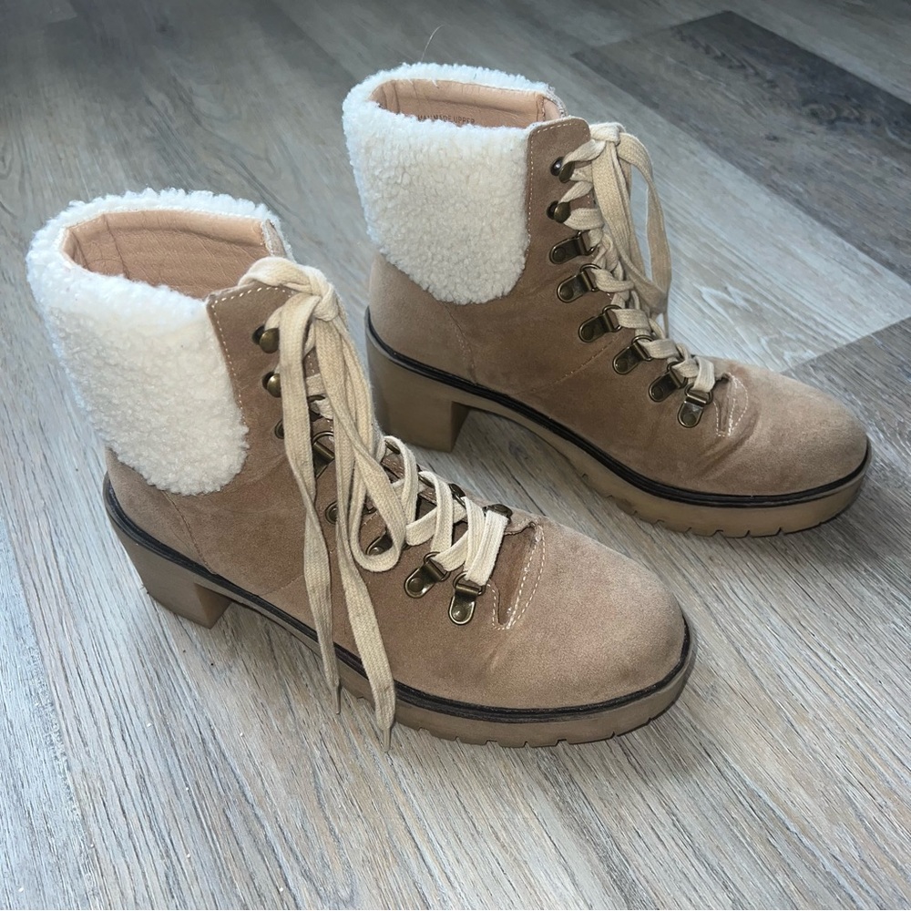 Oasis Society shearling-style lace up hiker booties